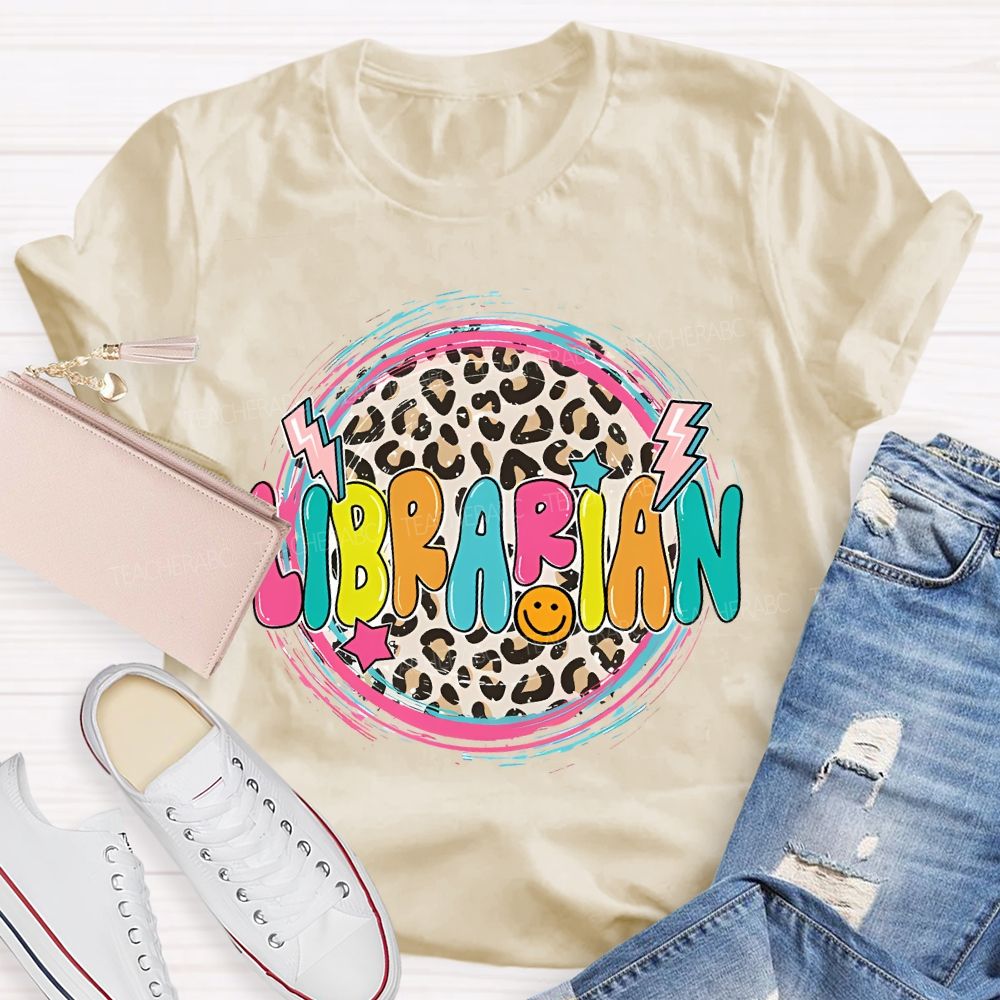 Librarian Leopard Print Letters Circle Teacher T-shirt
