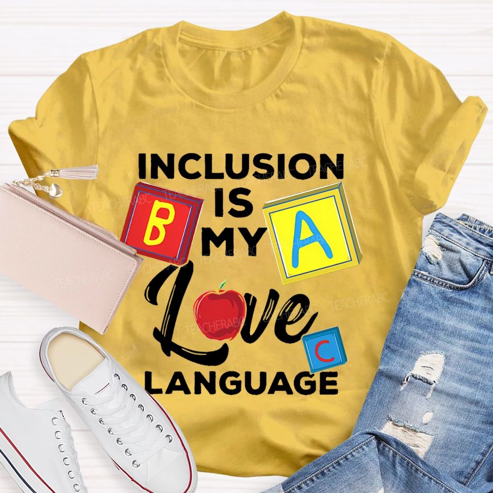 Inclusion Is My Love Language Colorful Squares Teacher T-shirt