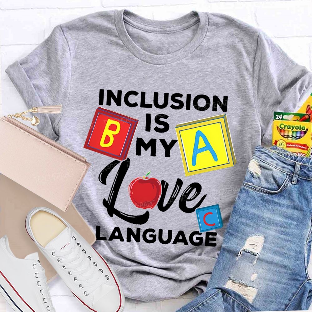 Inclusion Is My Love Language Colorful Squares Teacher T-shirt