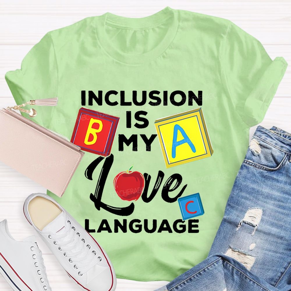 Inclusion Is My Love Language Colorful Squares Teacher T-shirt