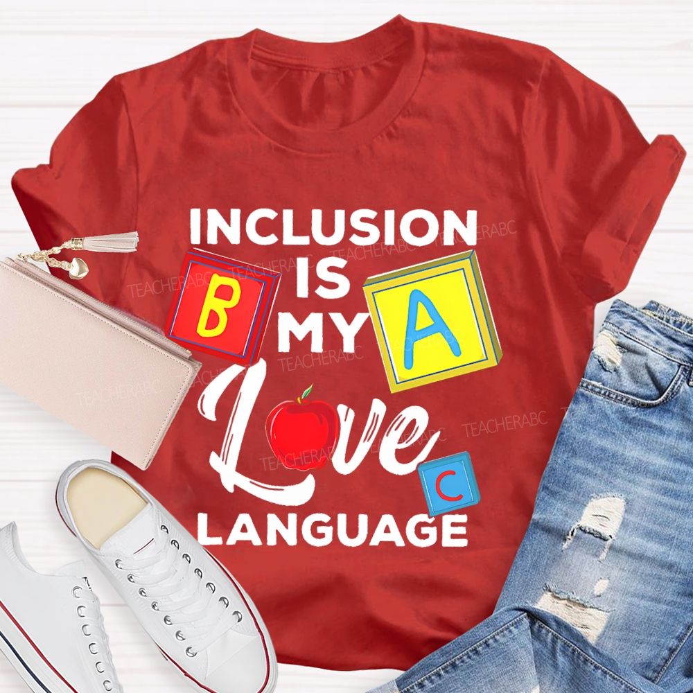 Inclusion Is My Love Language Colorful Squares Teacher T-shirt
