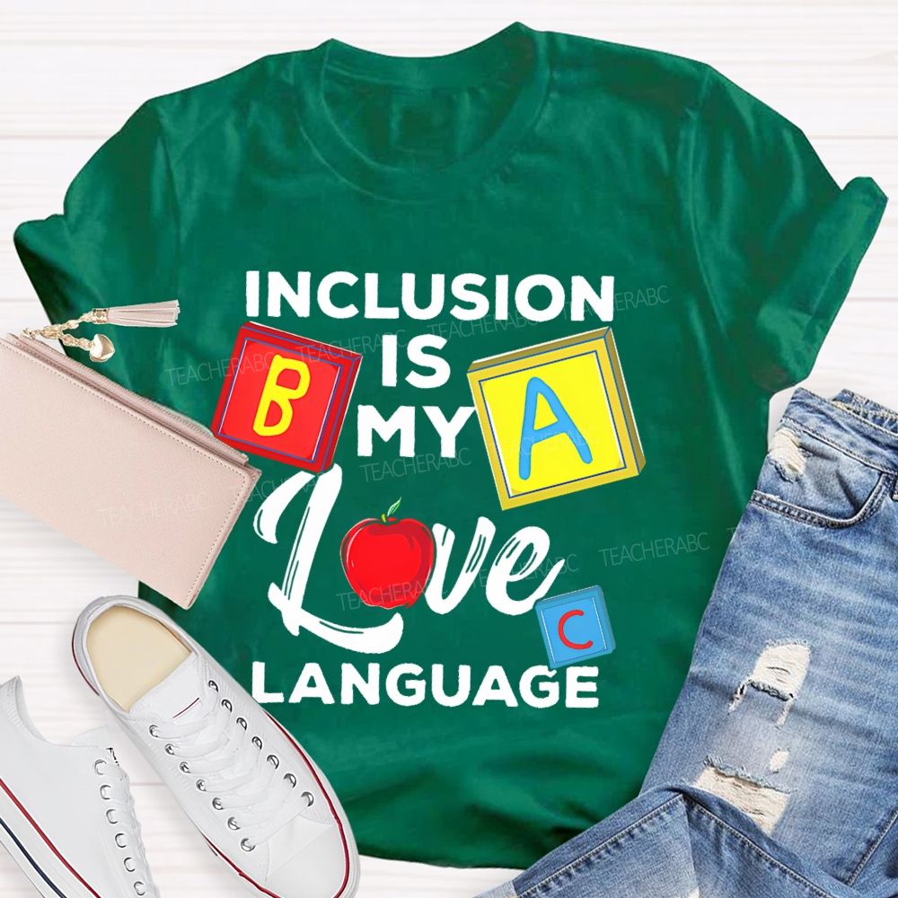 Inclusion Is My Love Language Colorful Squares Teacher T-shirt
