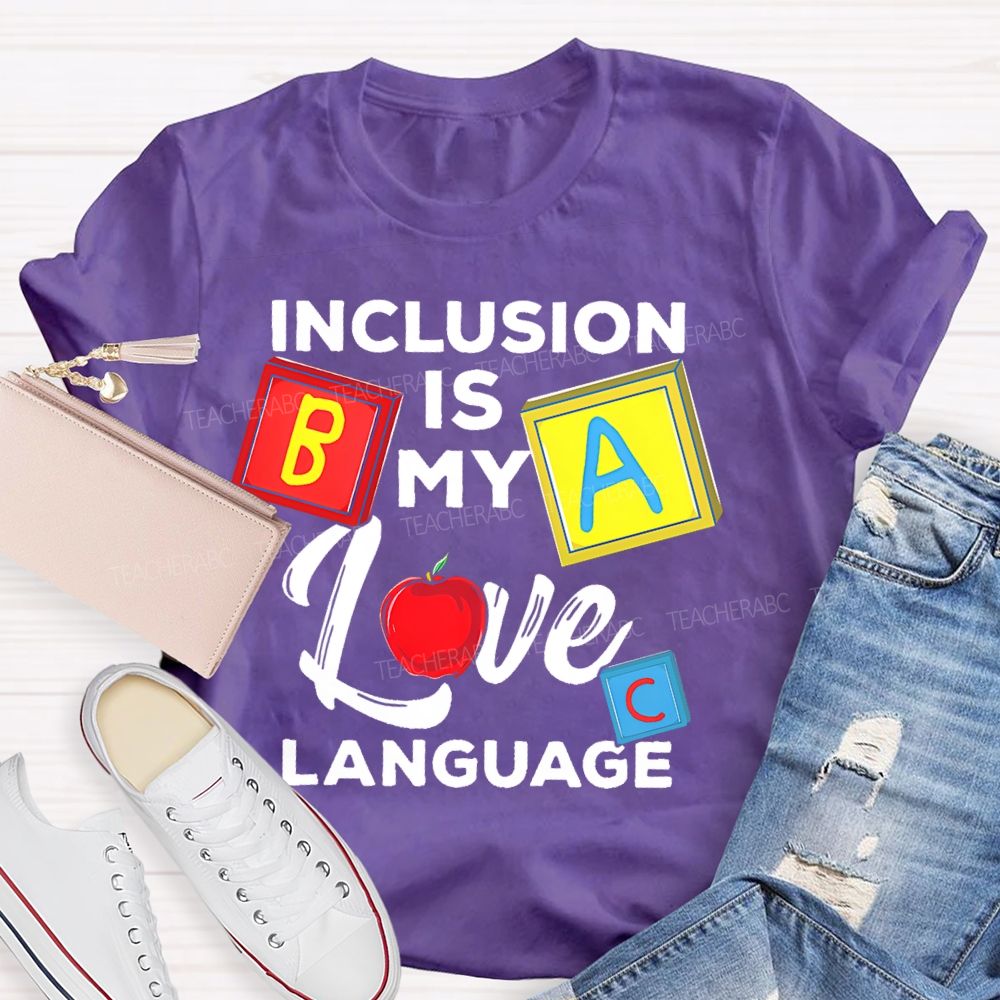 Inclusion Is My Love Language Colorful Squares Teacher T-shirt