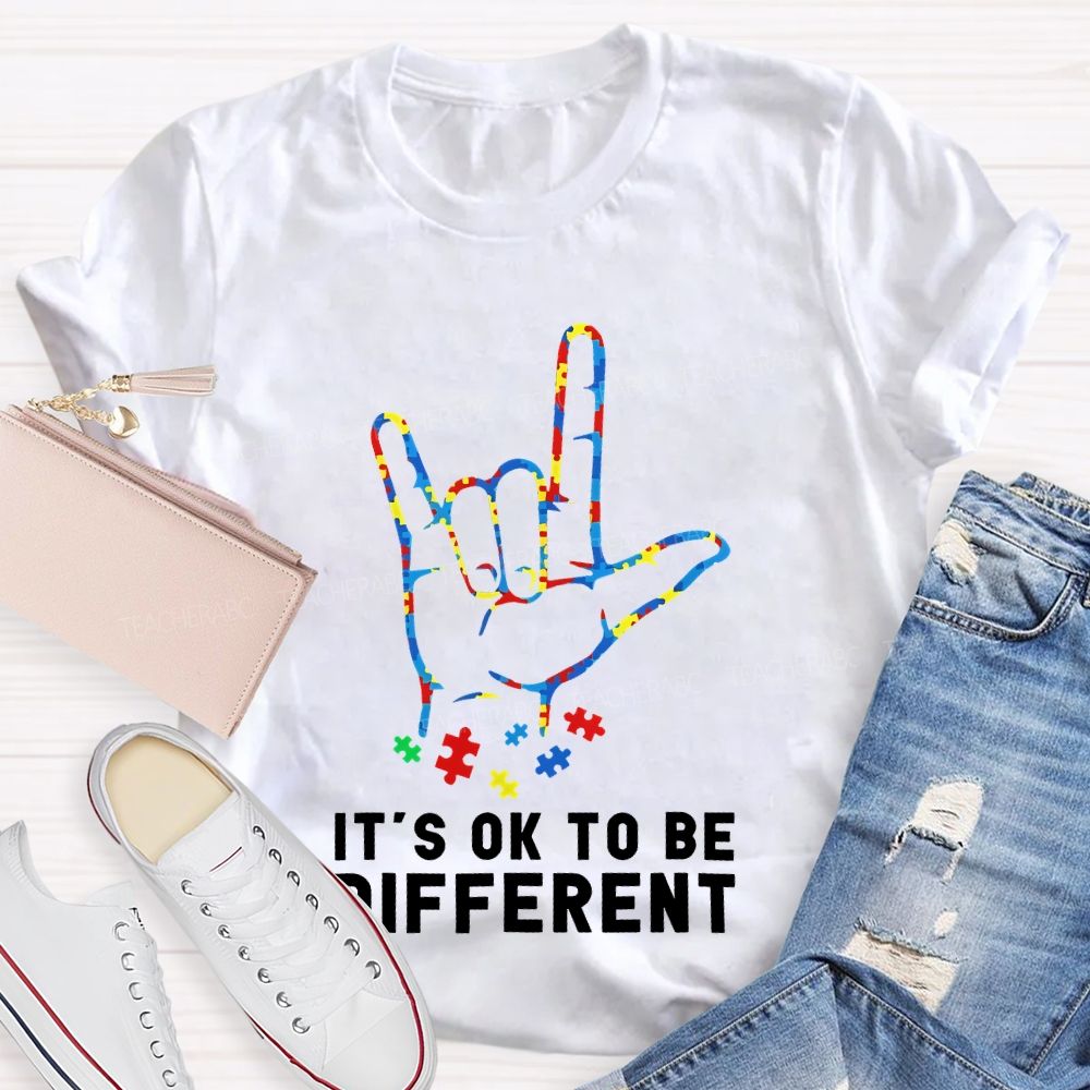 It's Ok To Be Different Gestures Puzzle Teacher T-shirt