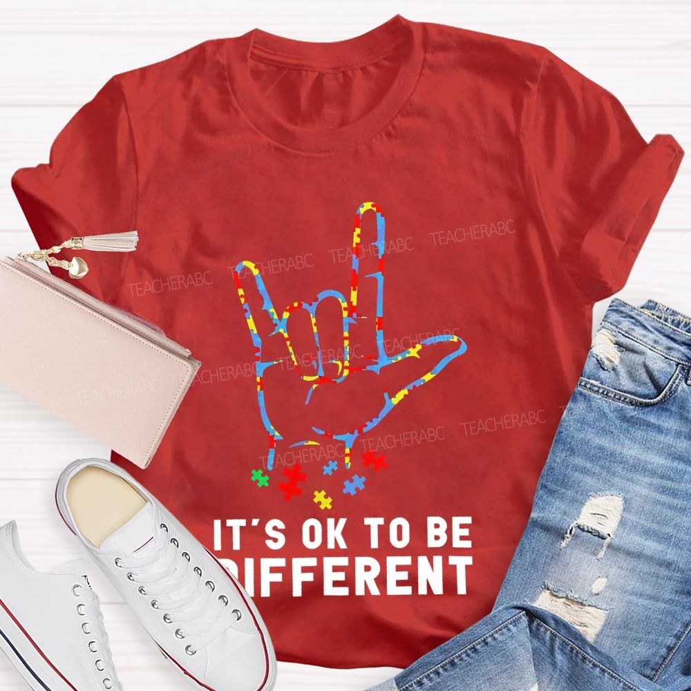 It's Ok To Be Different Gestures Puzzle Teacher T-shirt