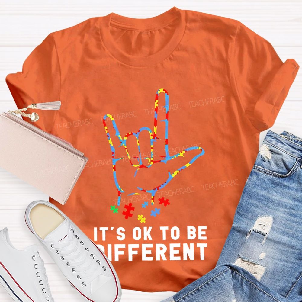 It's Ok To Be Different Gestures Puzzle Teacher T-shirt