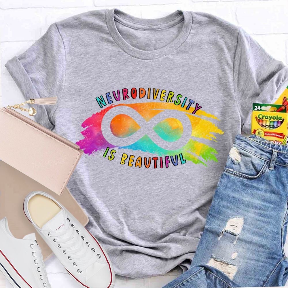 Neurodiversity Is Beautiful Colorful Letters Teacher T-shirt