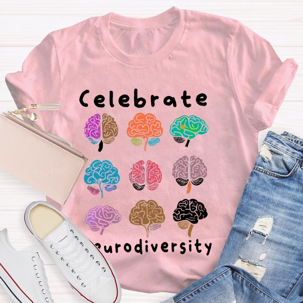 Celebrate Neurodiversity Colorful Brain Teacher T-shirt