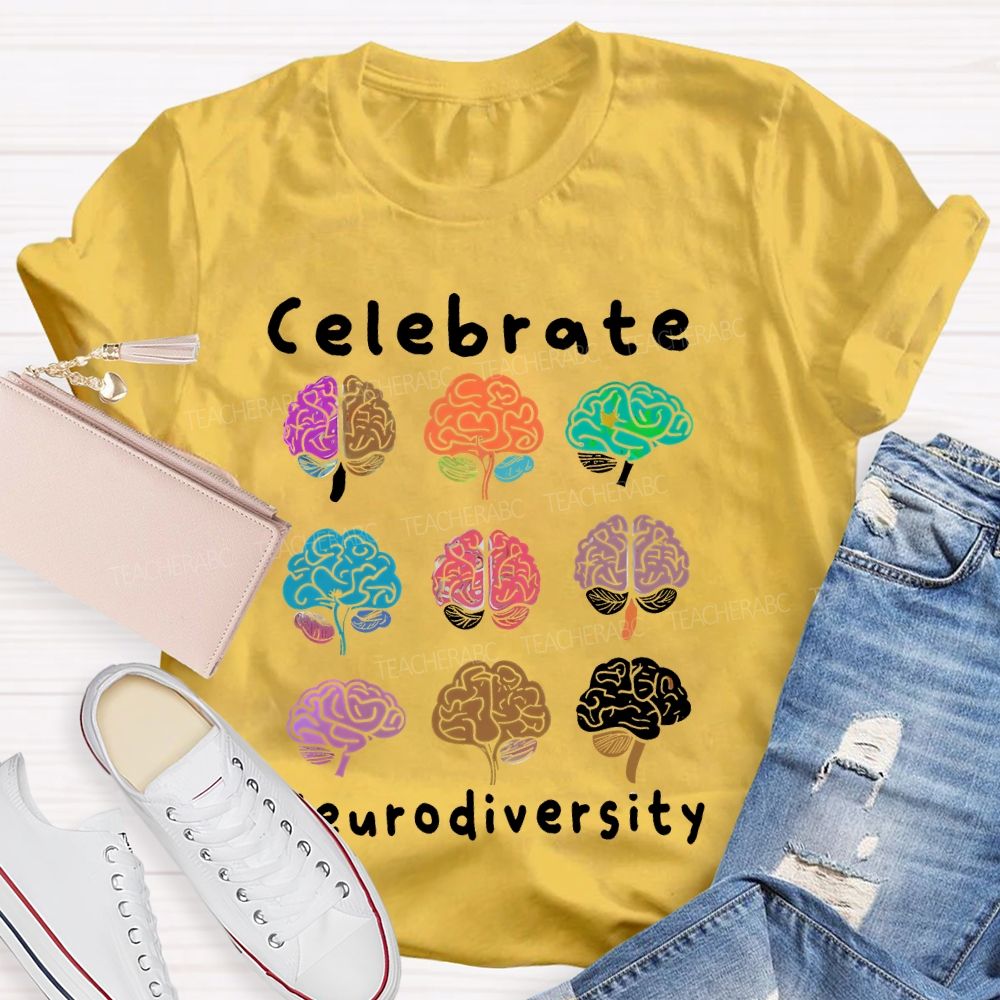 Celebrate Neurodiversity Colorful Brain Teacher T-shirt