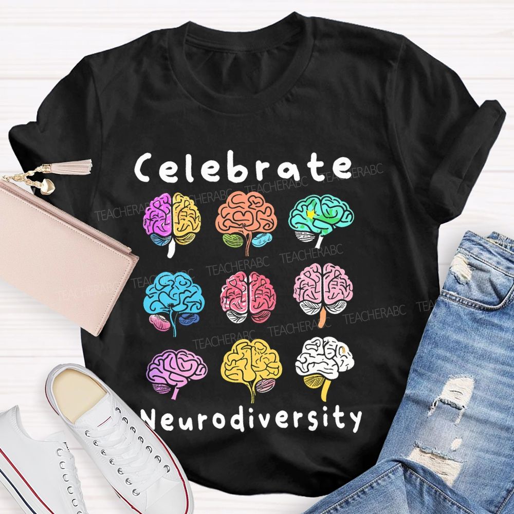 Celebrate Neurodiversity Colorful Brain Teacher T-shirt