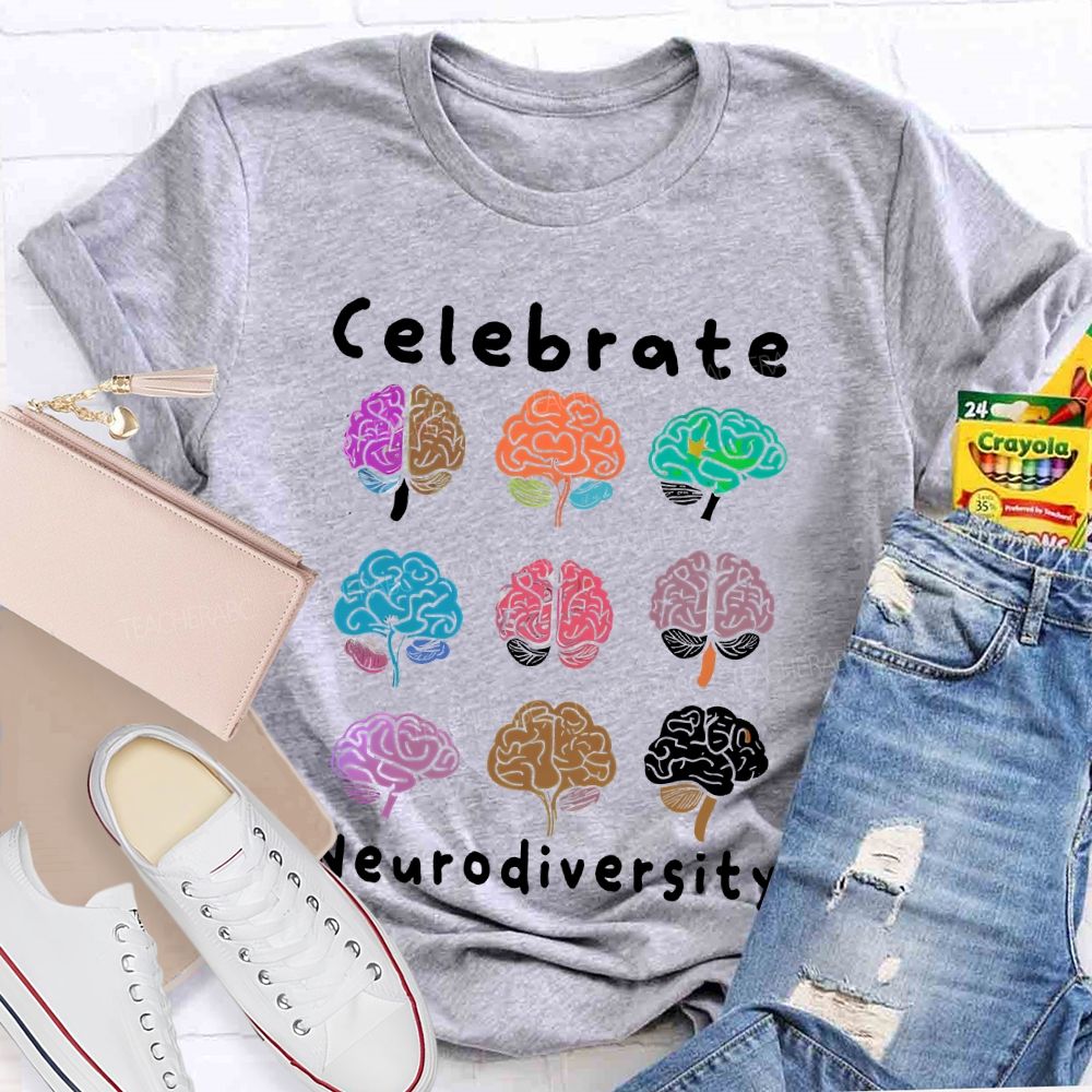 Celebrate Neurodiversity Colorful Brain Teacher T-shirt