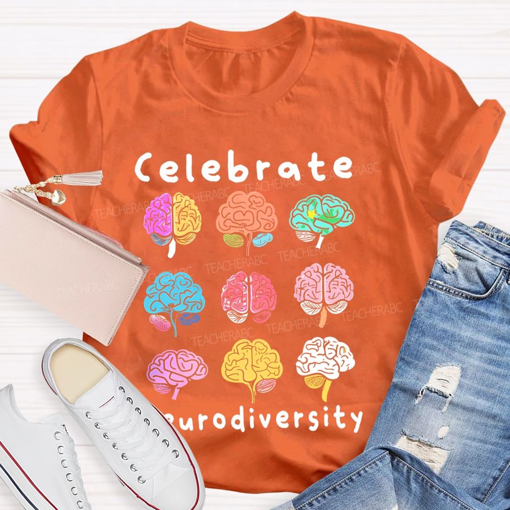 Celebrate Neurodiversity Colorful Brain Teacher T-shirt