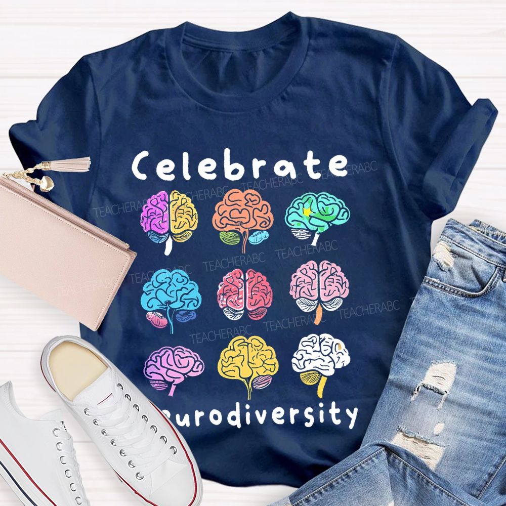 Celebrate Neurodiversity Colorful Brain Teacher T-shirt