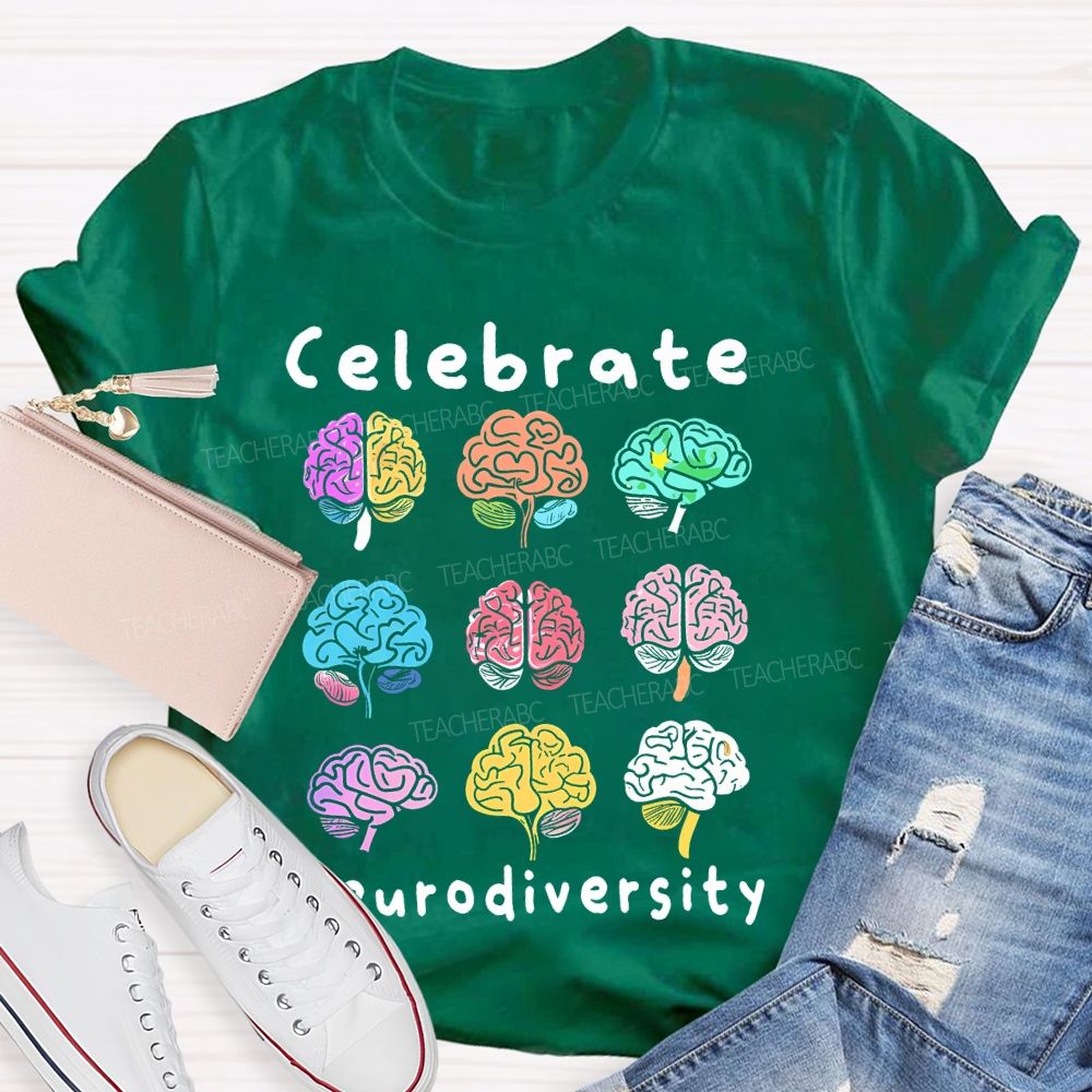 Celebrate Neurodiversity Colorful Brain Teacher T-shirt