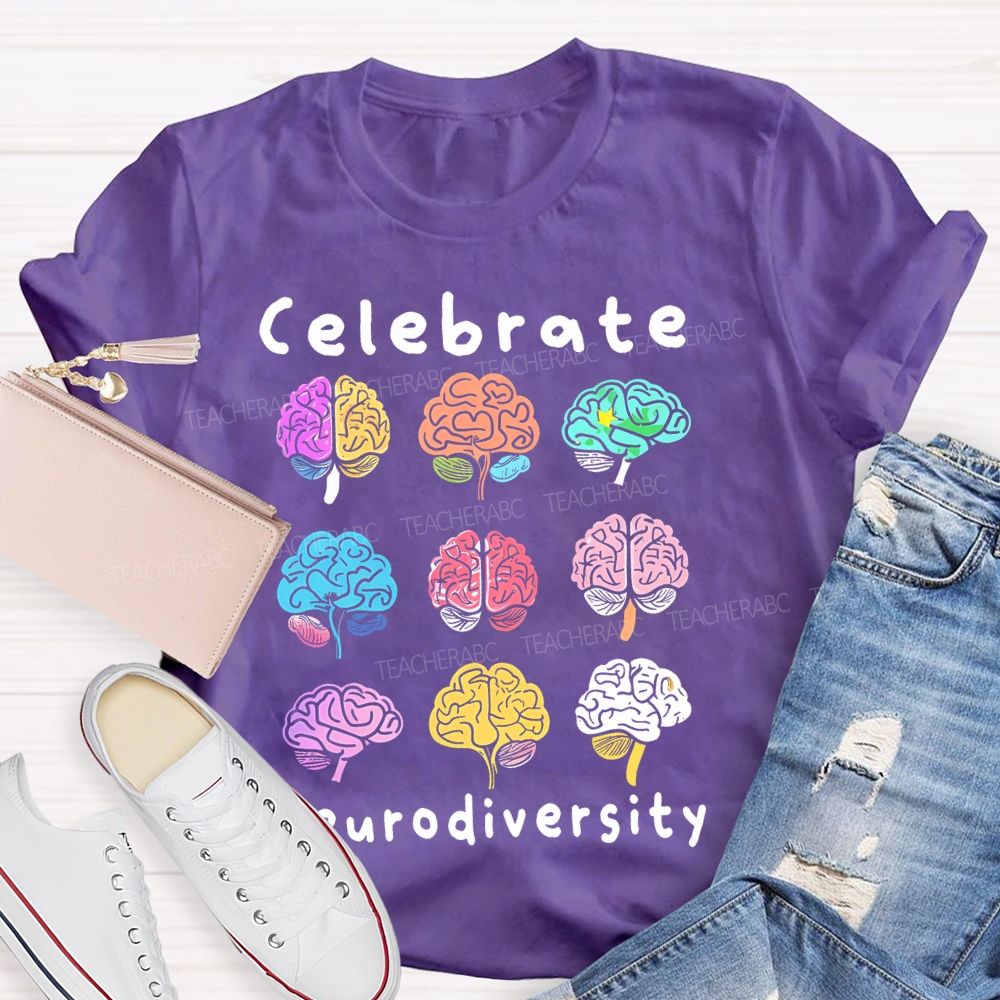 Celebrate Neurodiversity Colorful Brain Teacher T-shirt