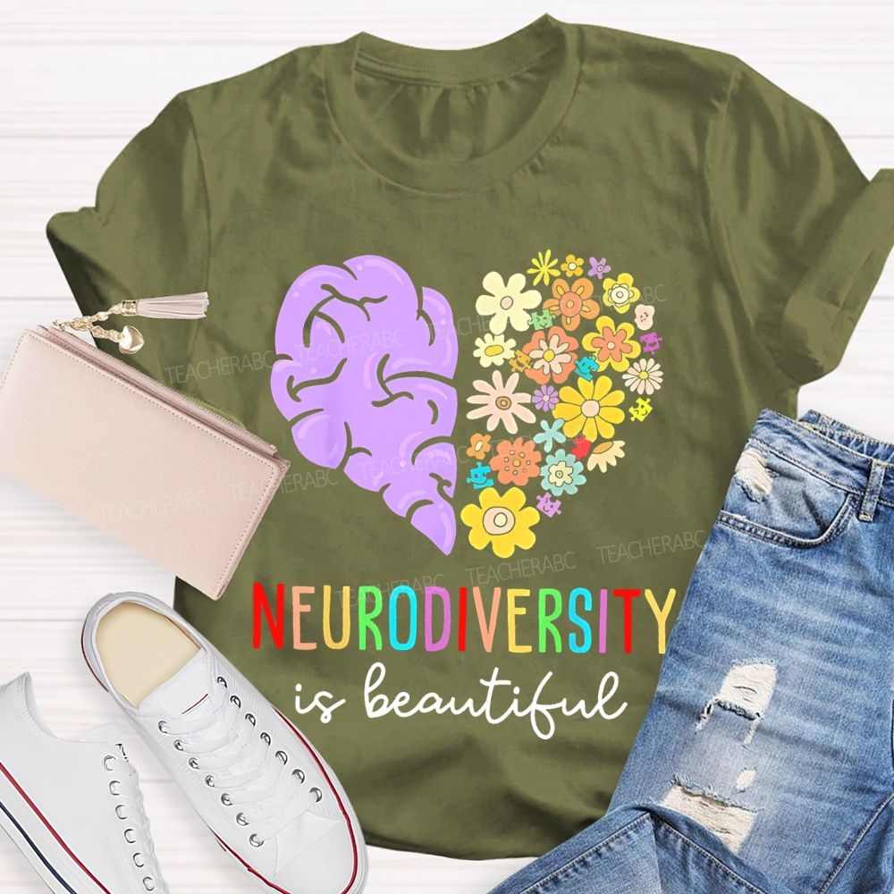 Neurodiversity Is Beautiful Flowers Brain Teacher T-shirt