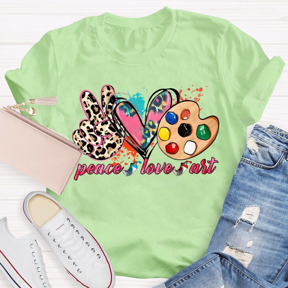 Peace Love Art Colorful Tie-Dye Hearts Teacher T-shirt