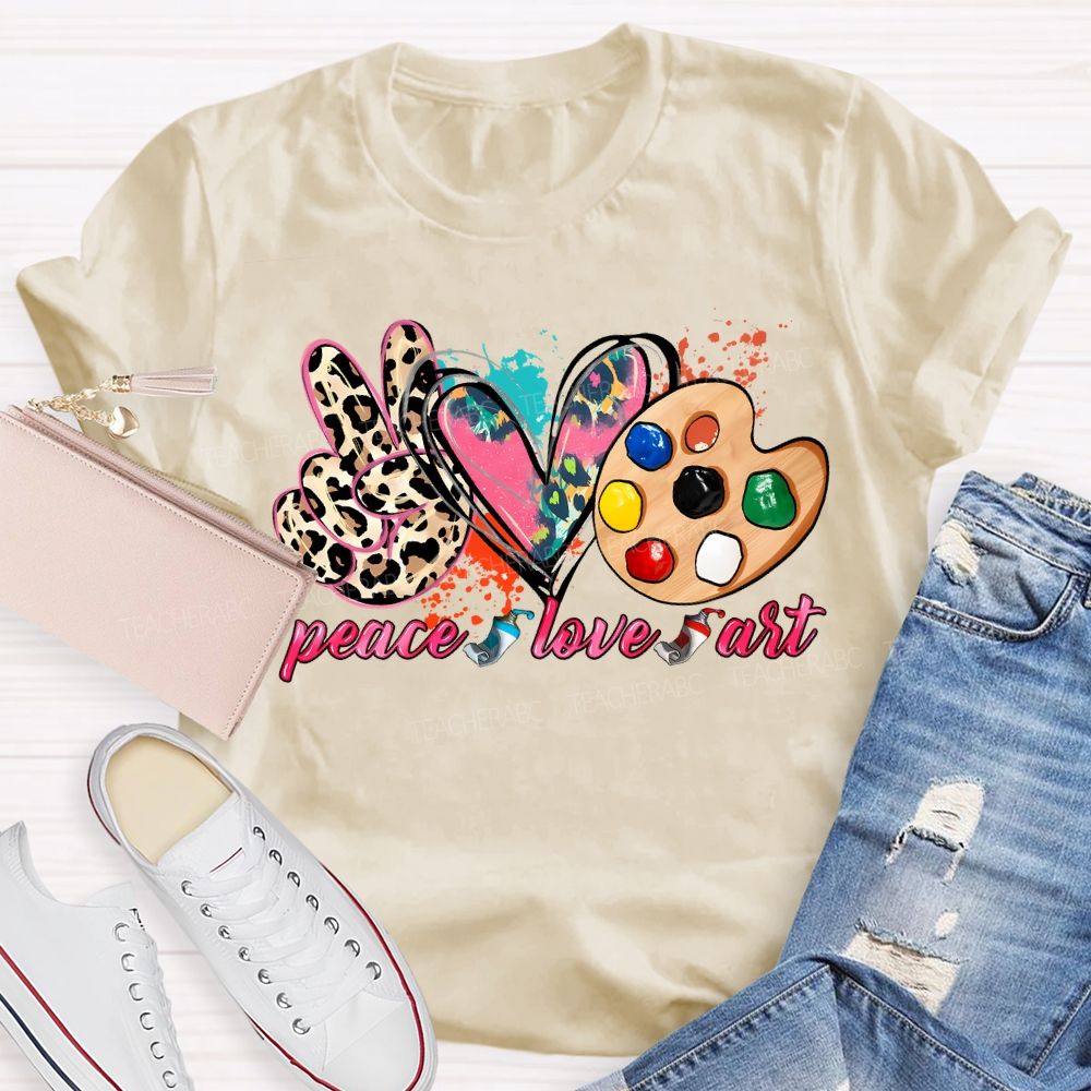 Peace Love Art Colorful Tie-Dye Hearts Teacher T-shirt