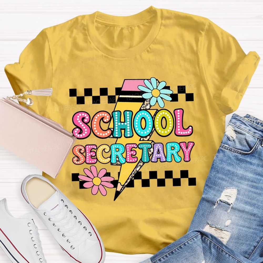 School Secretary Lightning Print And Checkered Pattern T-shirt