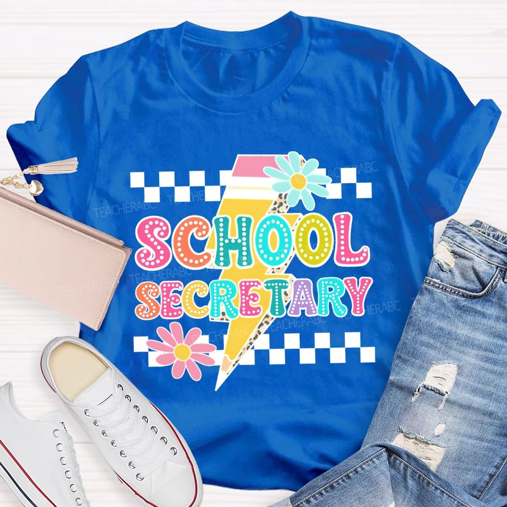 School Secretary Lightning Print And Checkered Pattern T-shirt