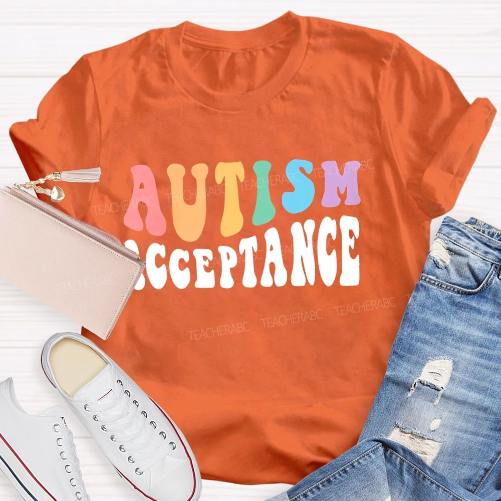 Autism Acceptance Colorful Letters Patterns Teacher T-shirt