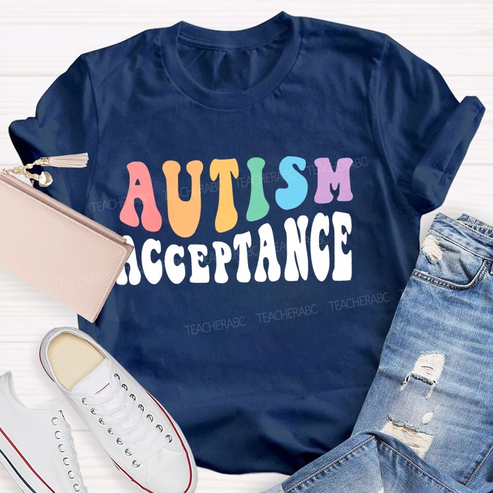 Autism Acceptance Colorful Letters Patterns Teacher T-shirt