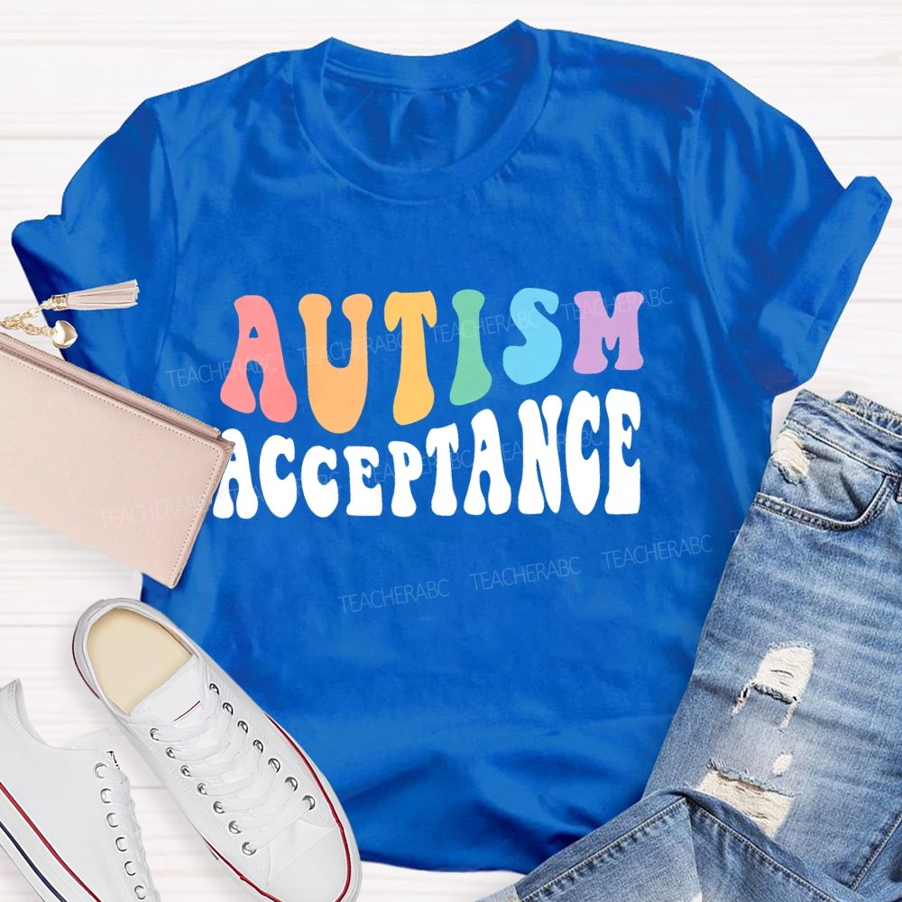 Autism Acceptance Colorful Letters Patterns Teacher T-shirt
