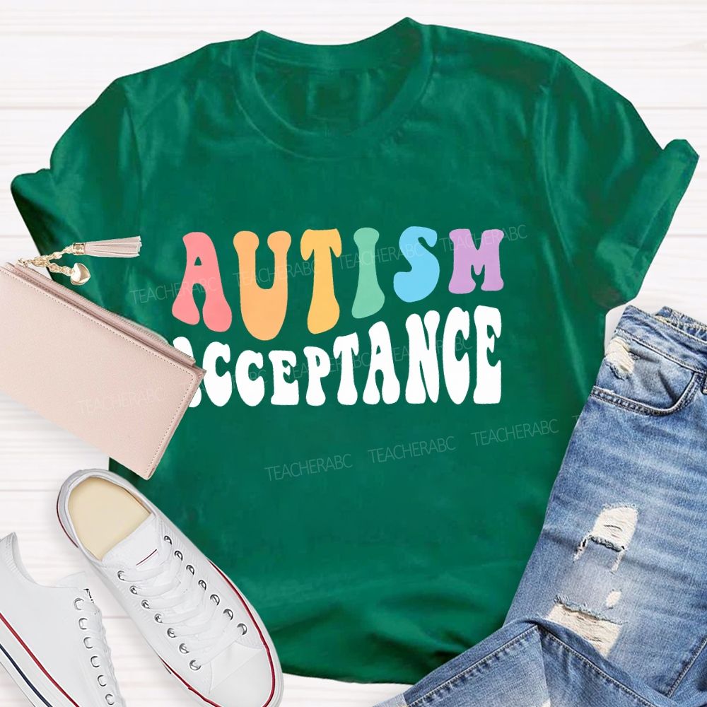 Autism Acceptance Colorful Letters Patterns Teacher T-shirt