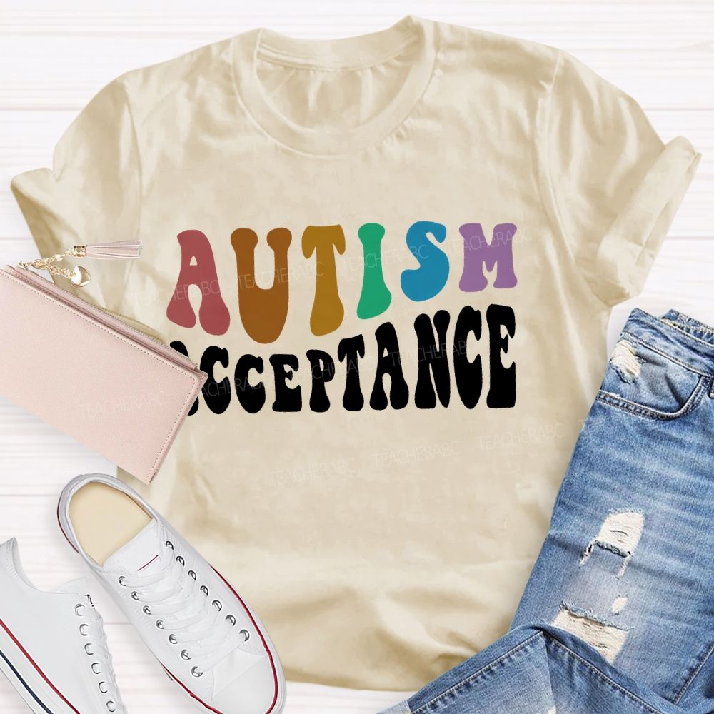 Autism Acceptance Colorful Letters Patterns Teacher T-shirt
