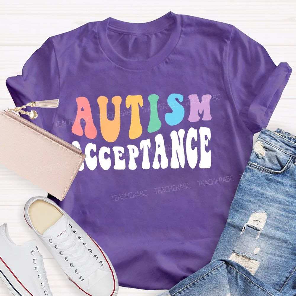 Autism Acceptance Colorful Letters Patterns Teacher T-shirt