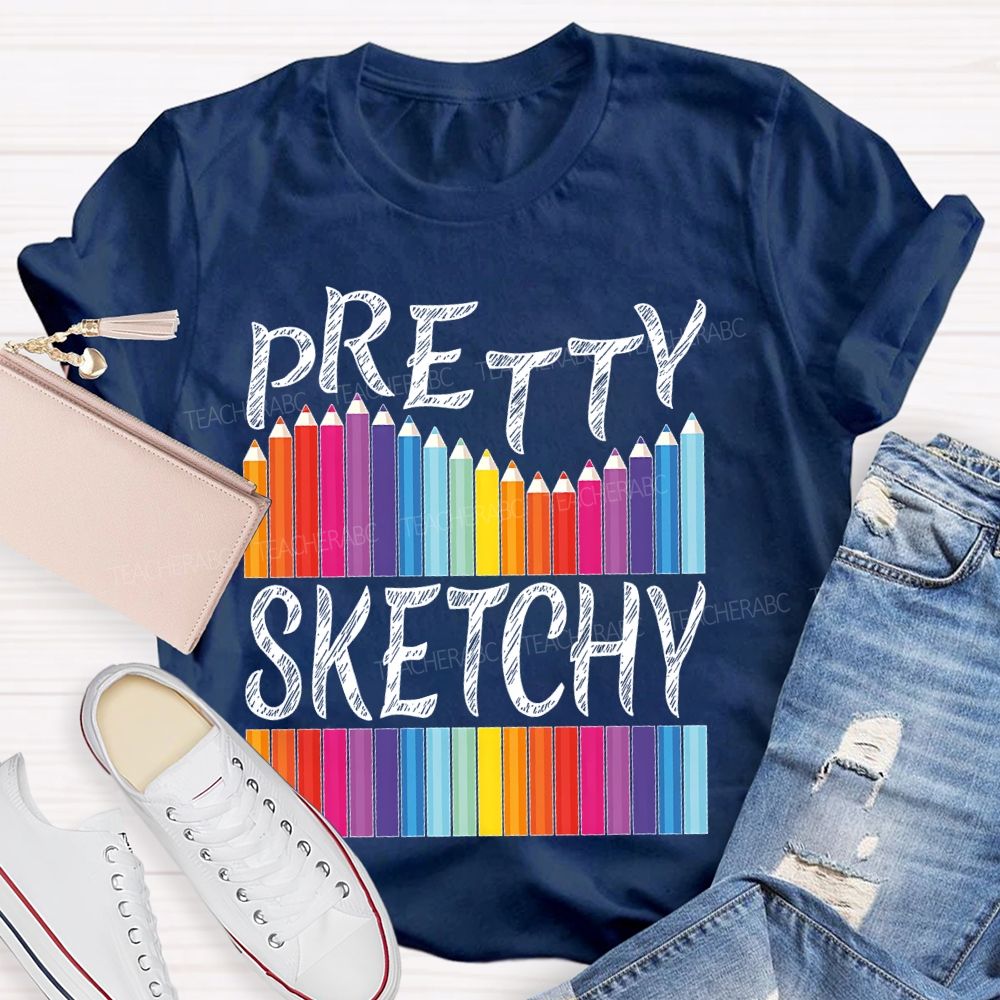 Pretty Sketchy Colorful Pencil Letters Teacher T-shirt