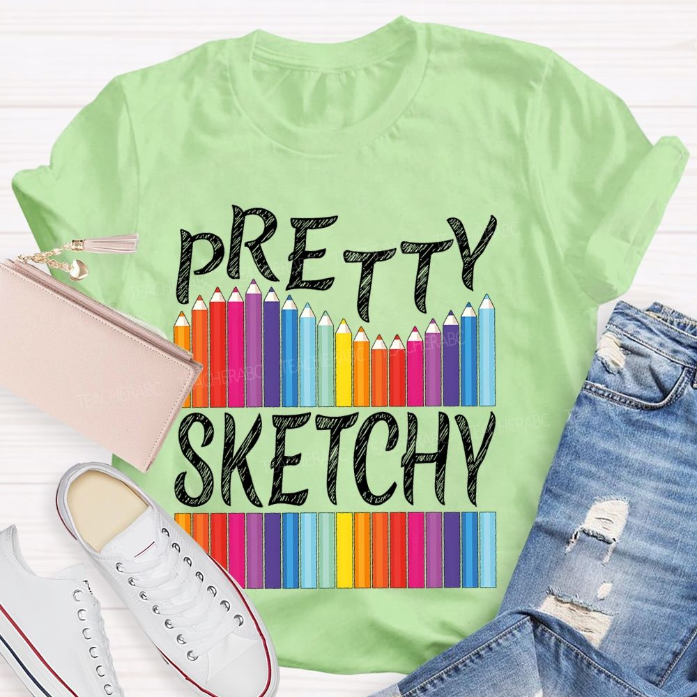 Pretty Sketchy Colorful Pencil Letters Teacher T-shirt