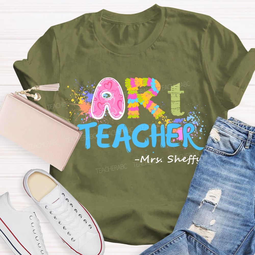Personalized Name Art Teacher Color Letters Teacher T-shirt