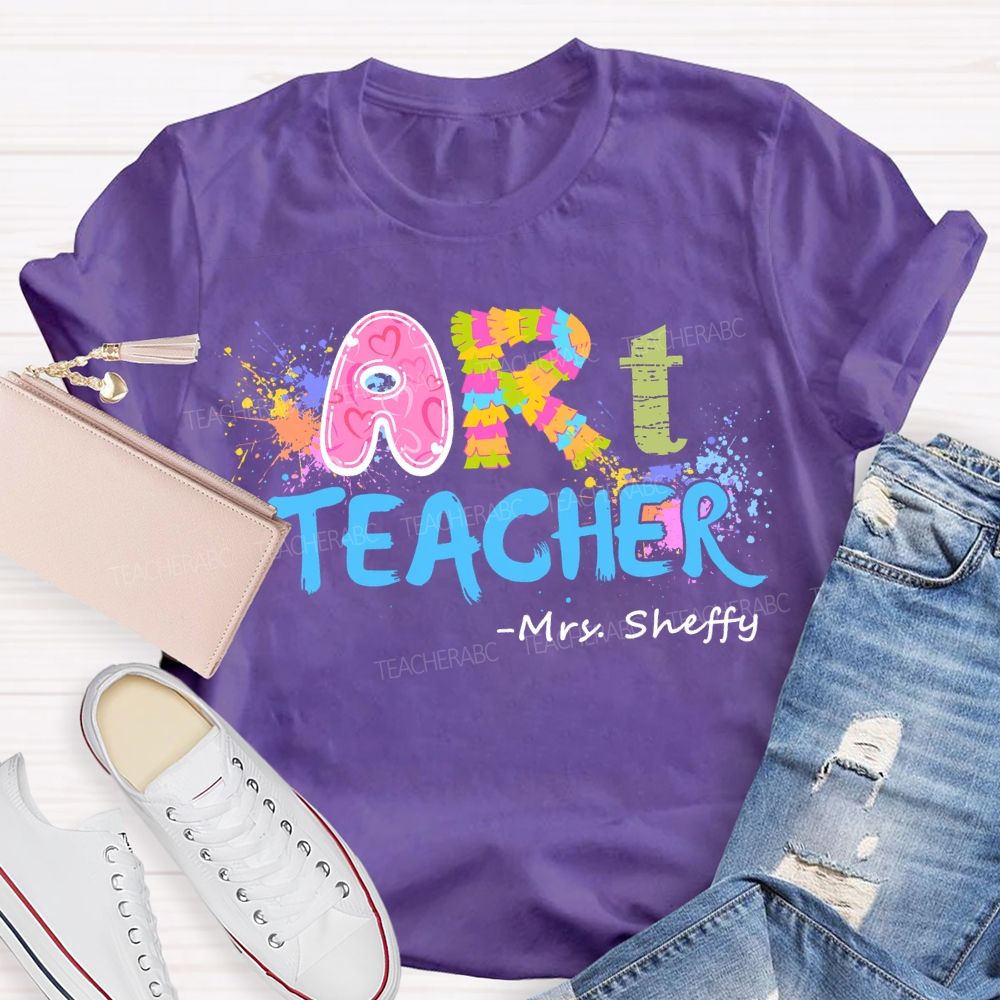 Personalized Name Art Teacher Color Letters Teacher T-shirt