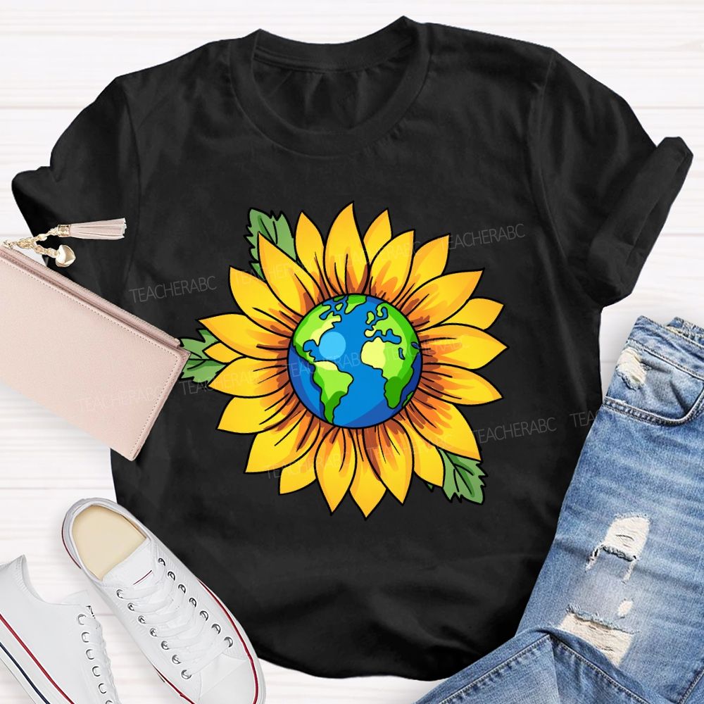 Earth And Sunflower Teacher T-shirt