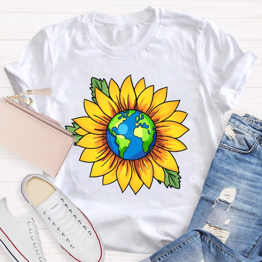 Earth And Sunflower Teacher T-shirt