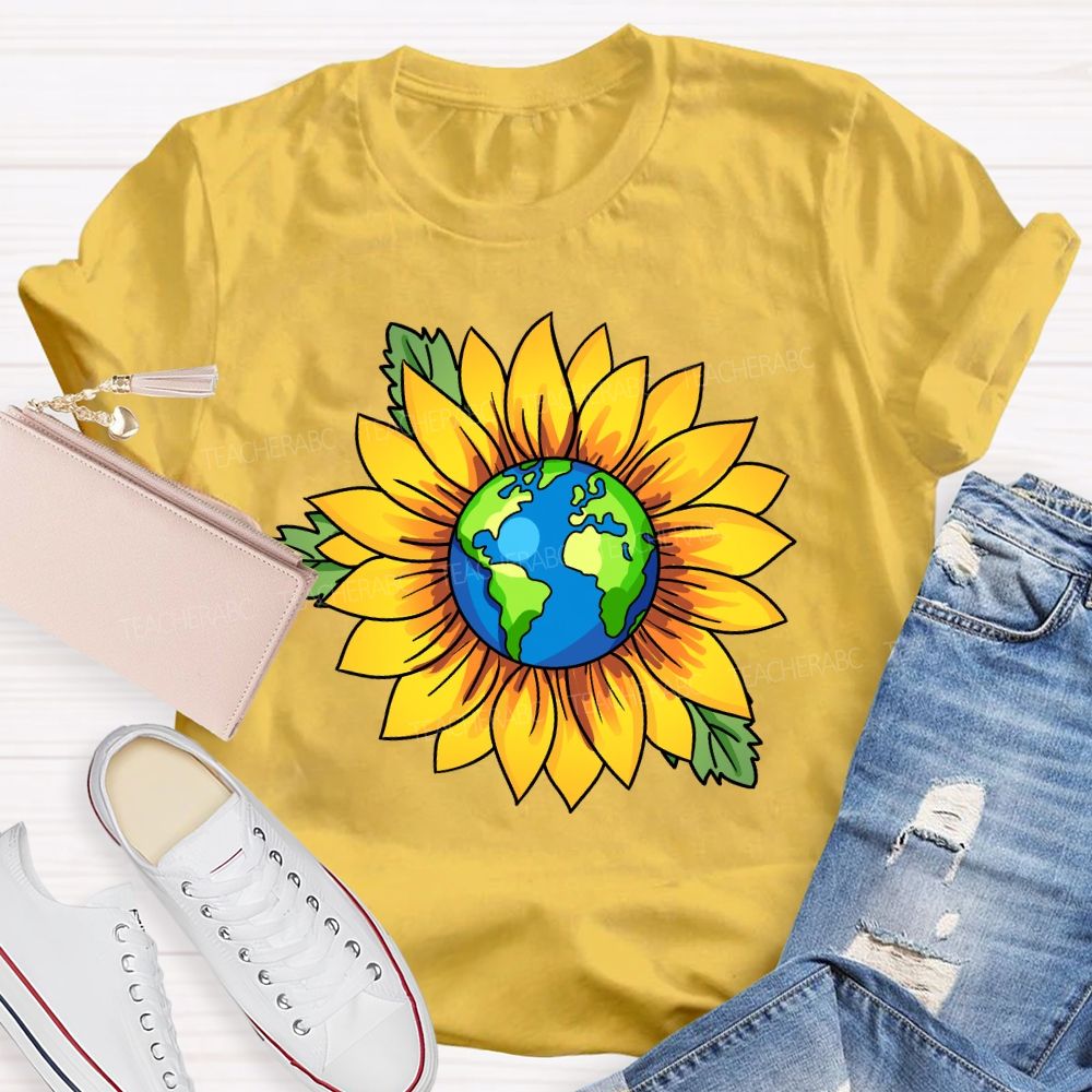 Earth And Sunflower Teacher T-shirt