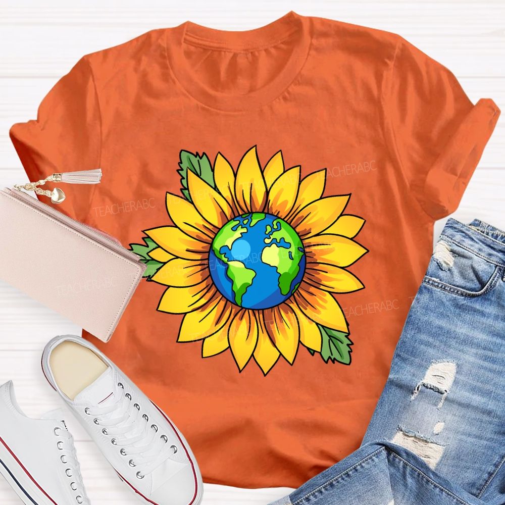 Earth And Sunflower Teacher T-shirt
