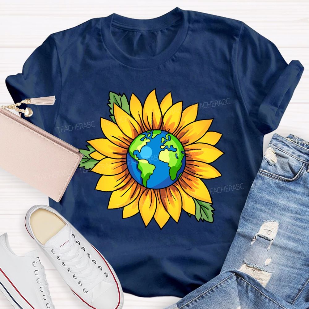 Earth And Sunflower Teacher T-shirt
