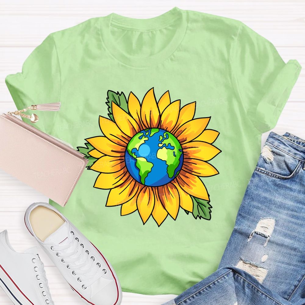 Earth And Sunflower Teacher T-shirt