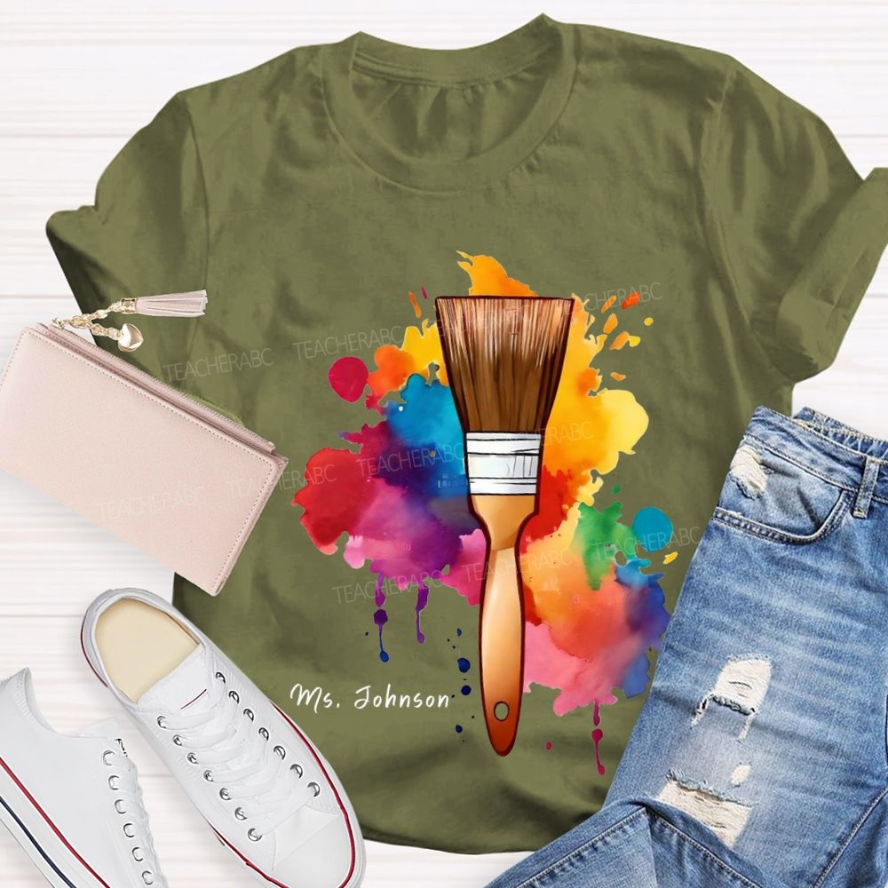 Personalized Name Tie-Dye Prints And Brushes Art Teacher T-shirt