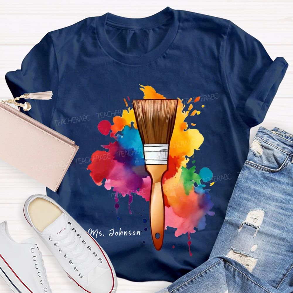 Personalized Name Tie-Dye Prints And Brushes Art Teacher T-shirt