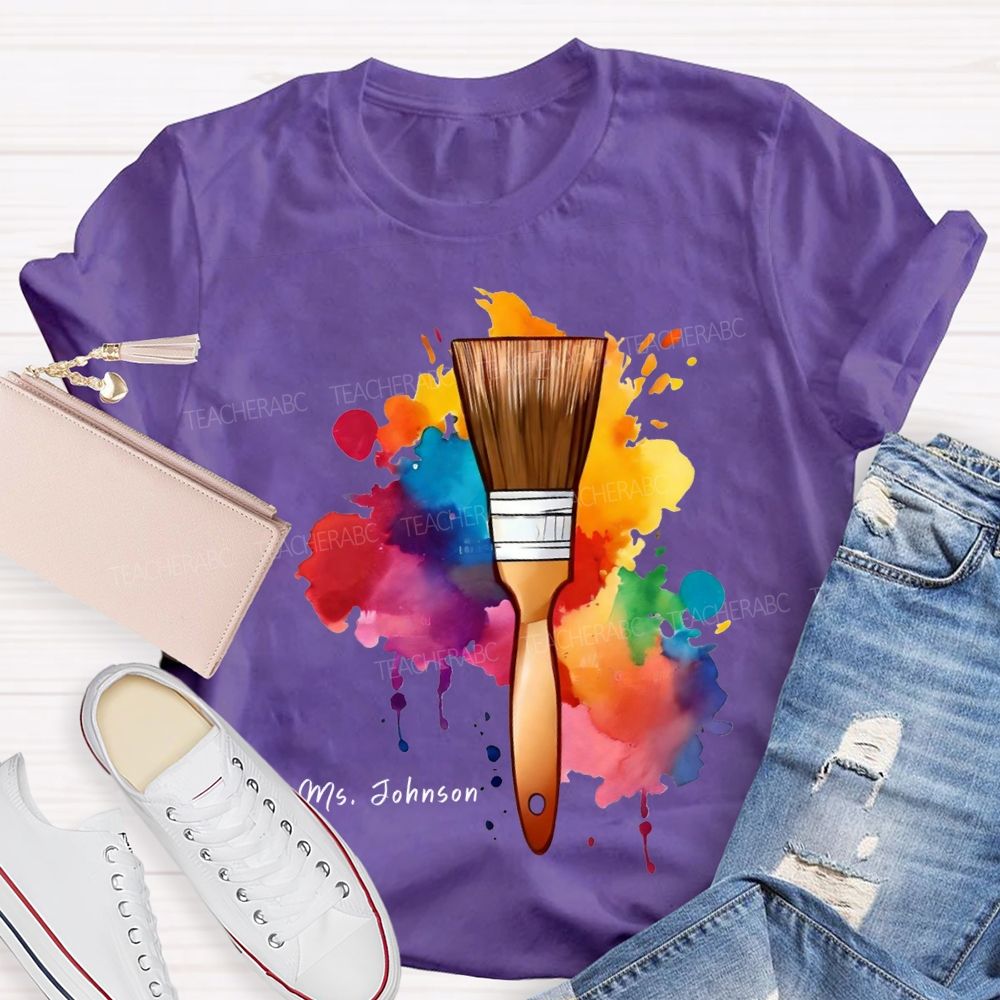 Personalized Name Tie-Dye Prints And Brushes Art Teacher T-shirt