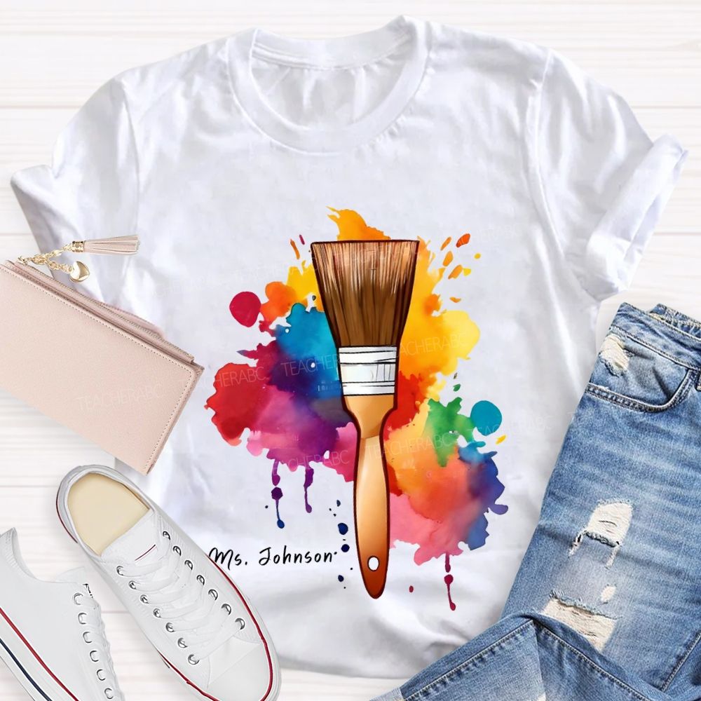 Personalized Name Tie-Dye Prints And Brushes Art Teacher T-shirt