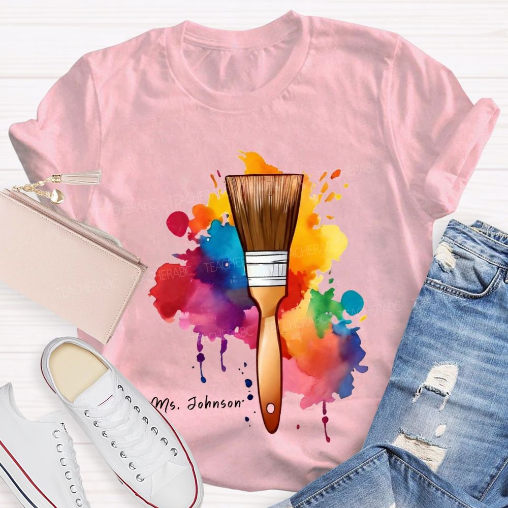 Personalized Name Tie-Dye Prints And Brushes Art Teacher T-shirt