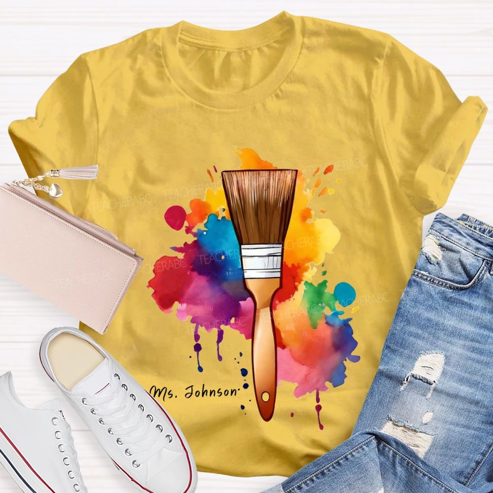 Personalized Name Tie-Dye Prints And Brushes Art Teacher T-shirt