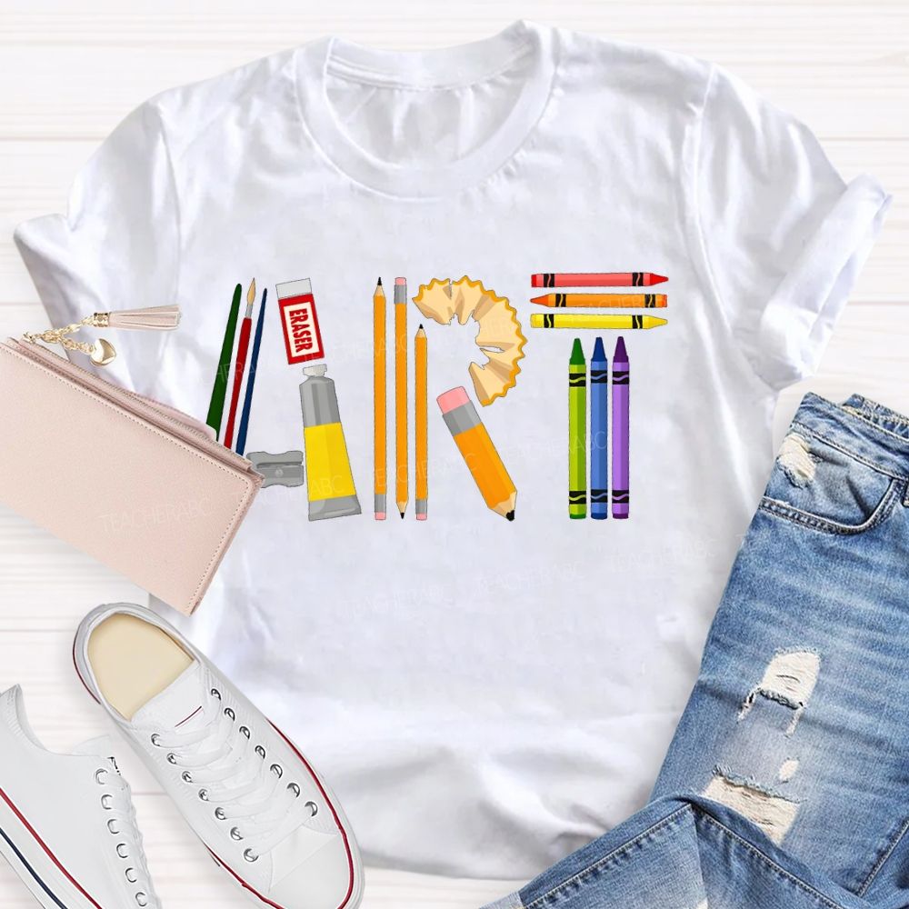 Creating Art Colored Crayons Art Teacher T-shirt