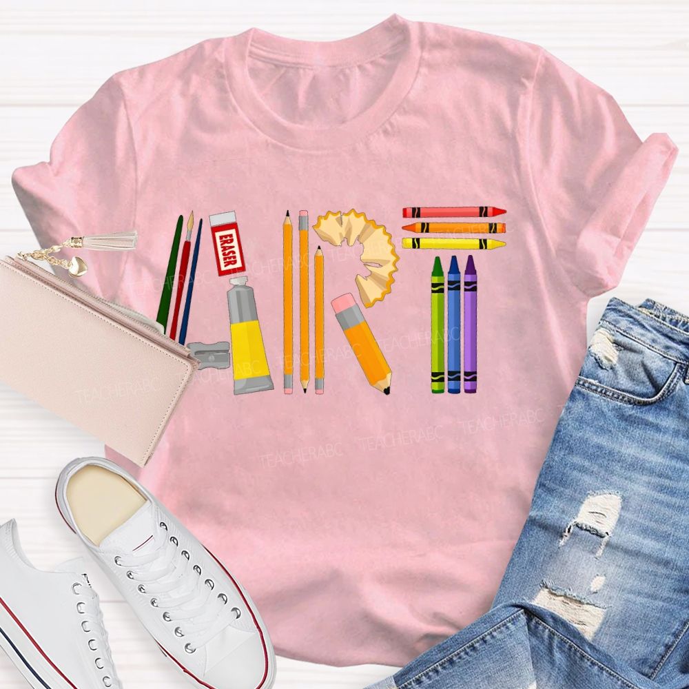 Creating Art Colored Crayons Art Teacher T-shirt
