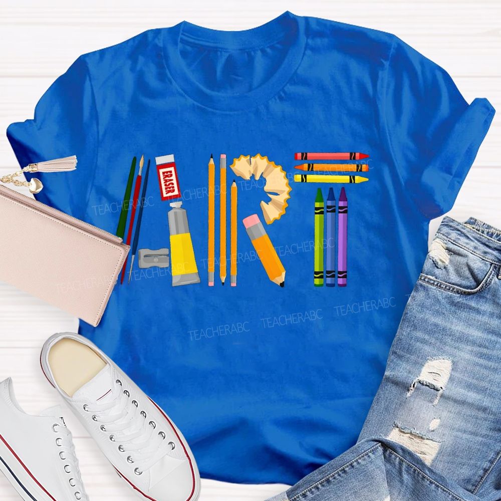 Creating Art Colored Crayons Art Teacher T-shirt