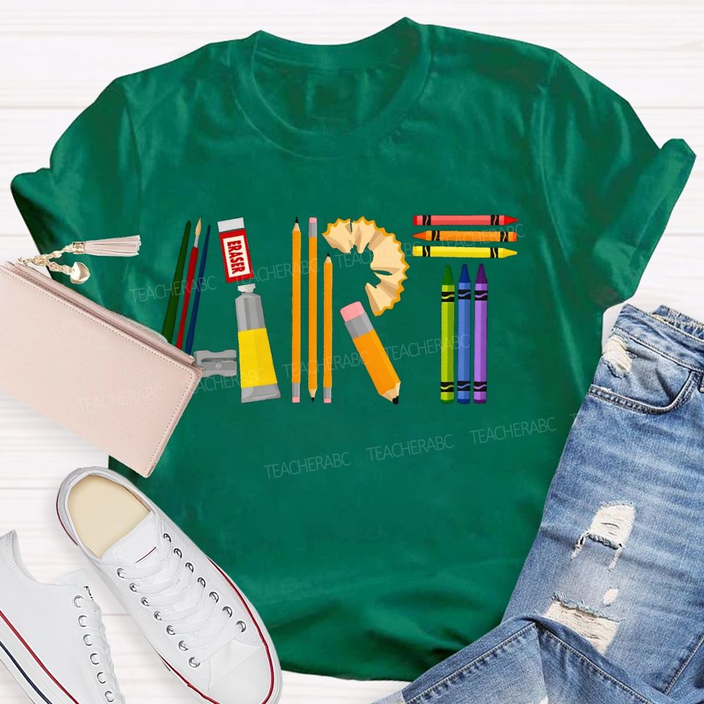 Creating Art Colored Crayons Art Teacher T-shirt